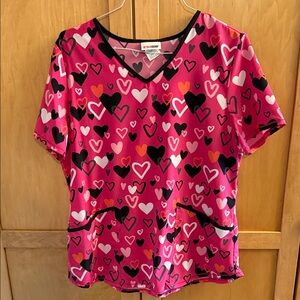 Scrubstar Pink Heart Print Blouse